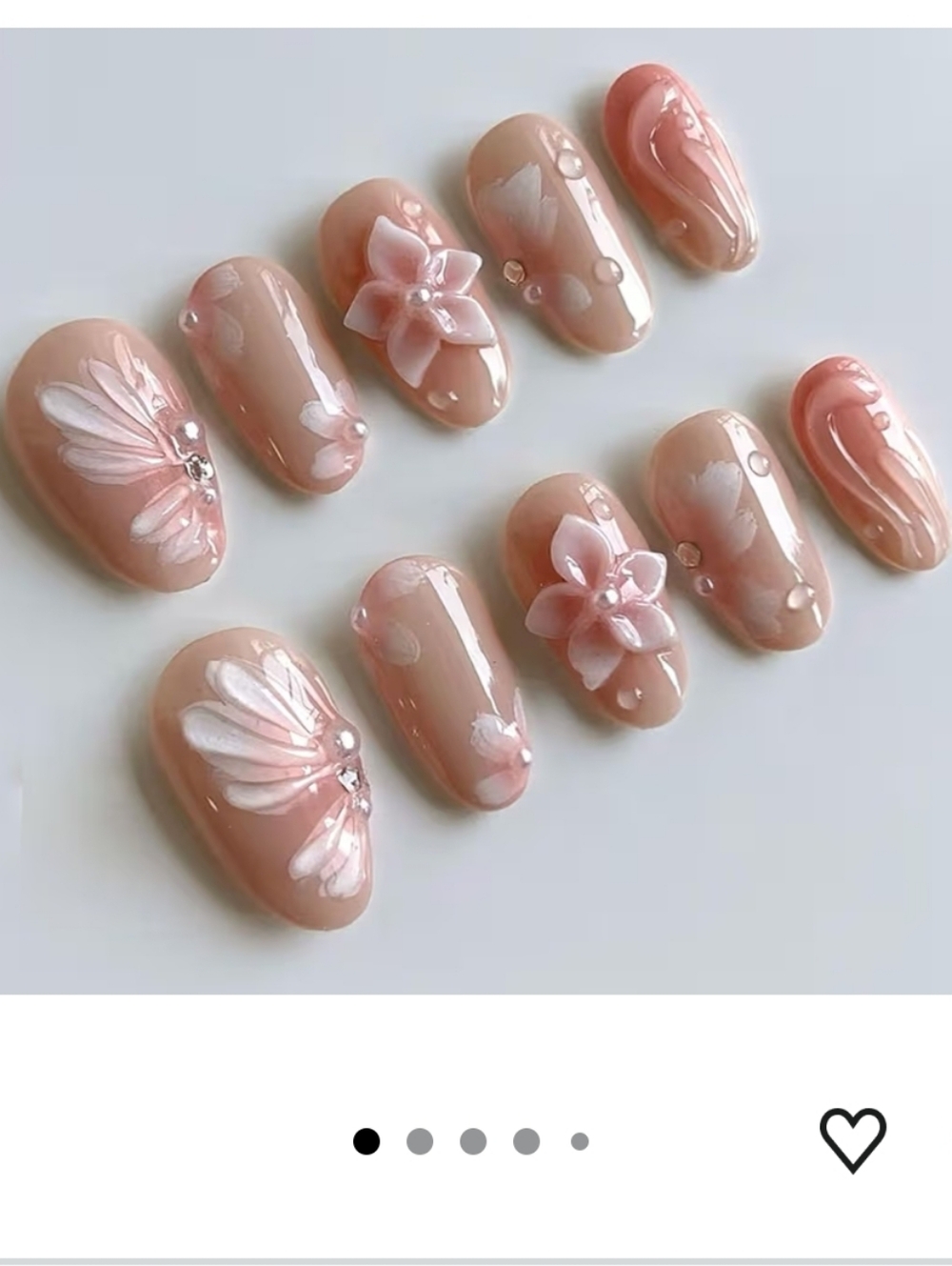 Pink Floral Short Oval Press-On Nails